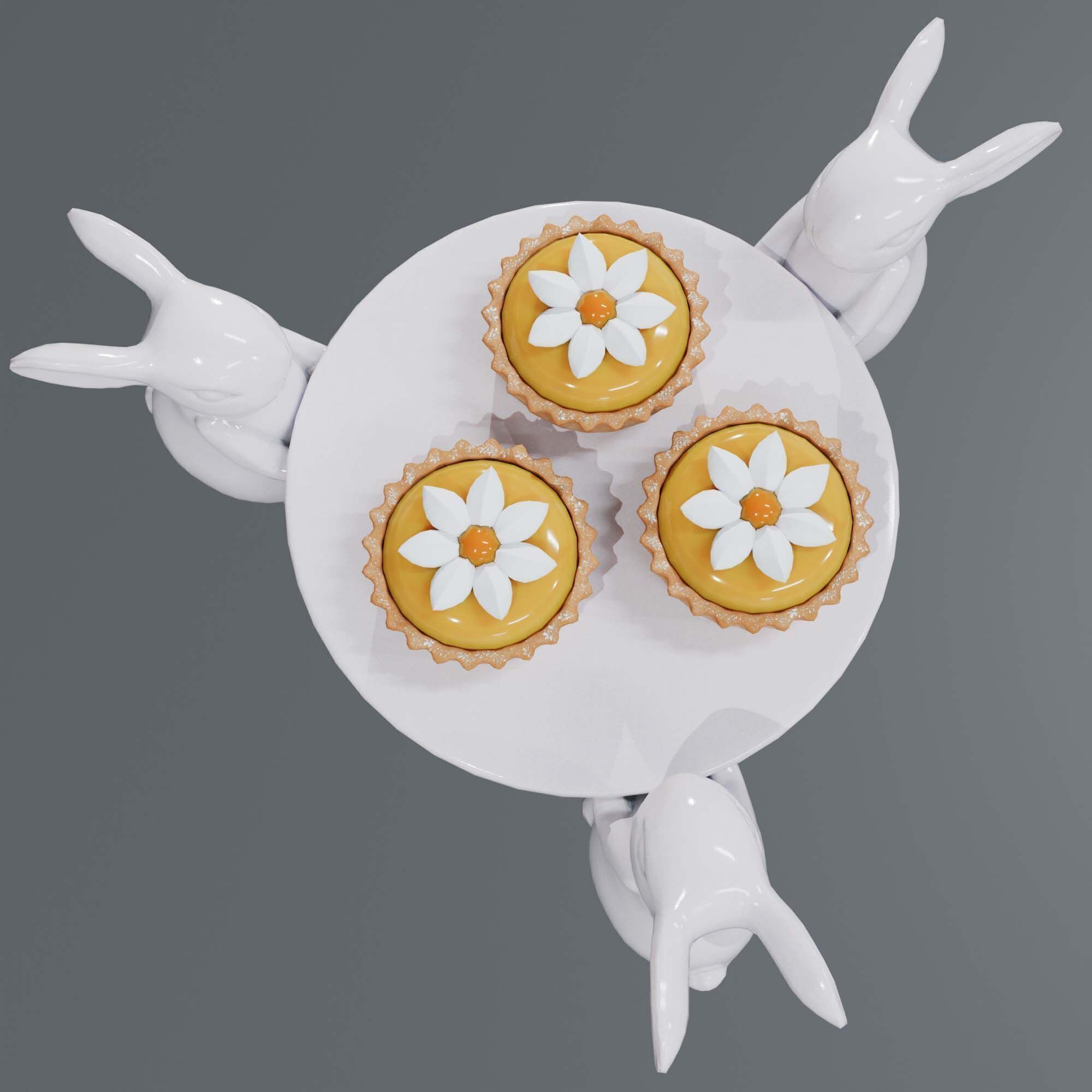 Dessert on a Tray with Rabbits 3D model_1