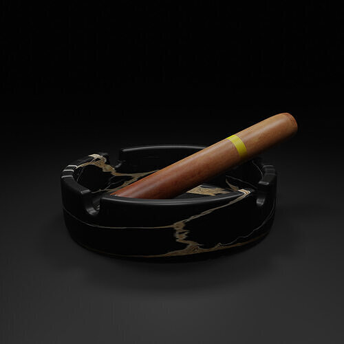 Ashtray and Tobacco Low-poly 3D model