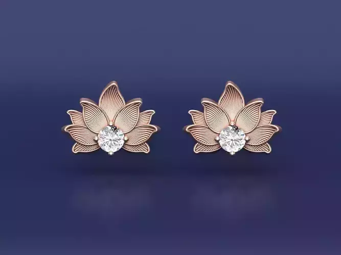 Lotus Flower Stud Earrings 3D CAD Design 3D print model