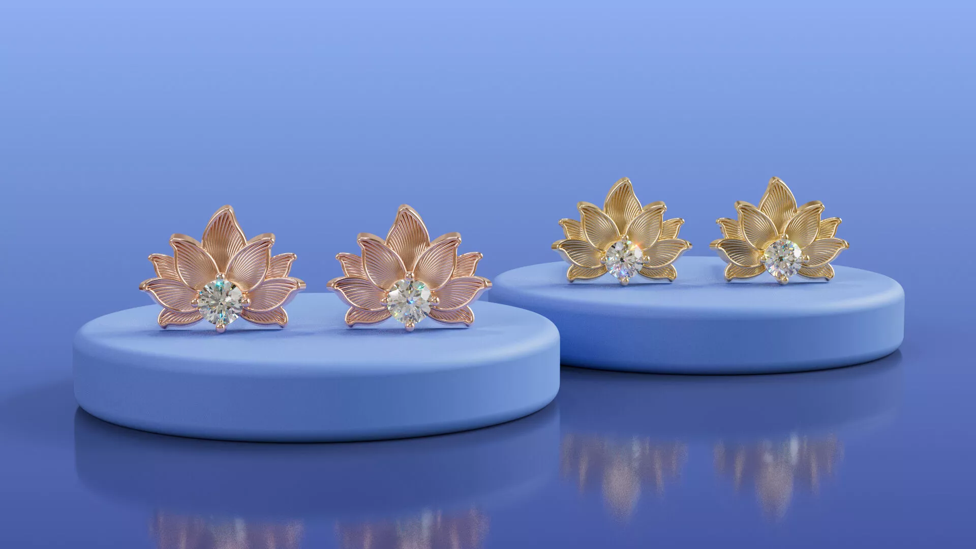 Elegant Lotus Flower Stud Earrings Texture 3D CAD Design 3D print model