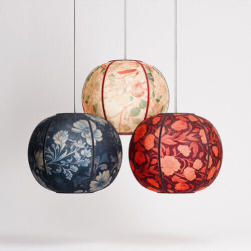 Paper Lantern Set 01 Low-poly 3D model