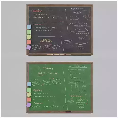 Wall Wooden Chalkboards Duo - Customizable Writing Board Set 3D Model Collection
