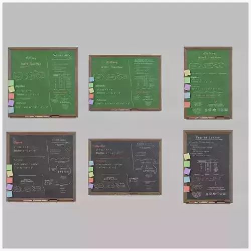 Customizable Wall Wooden Chalkboards -Complete Writing Board Set 3D Model Collection