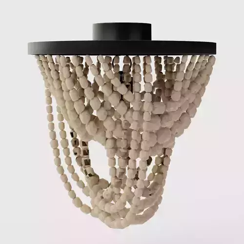 2 Tier Draped Wood Bead Semi Flush Mount Ceiling Light