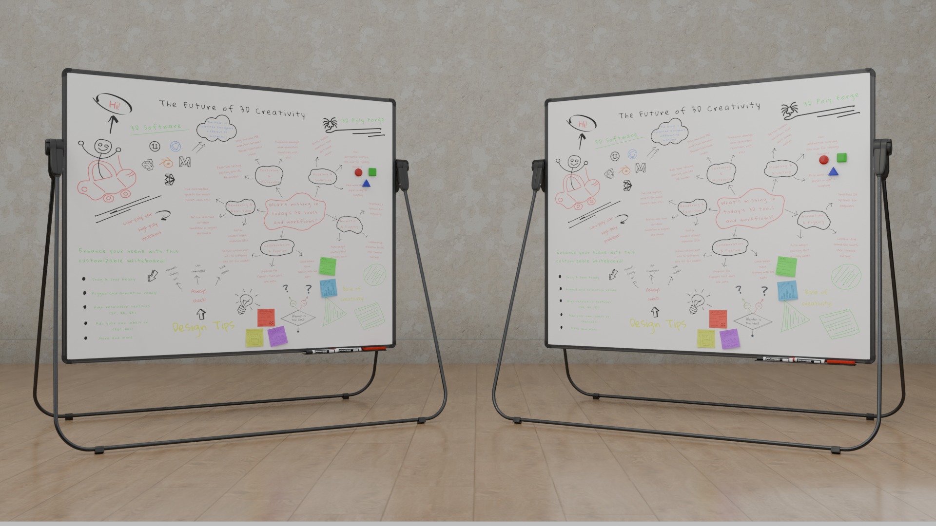 Professional U Stand Whiteboard Trio-Customizable Writing Boards 3D Model Collection_28