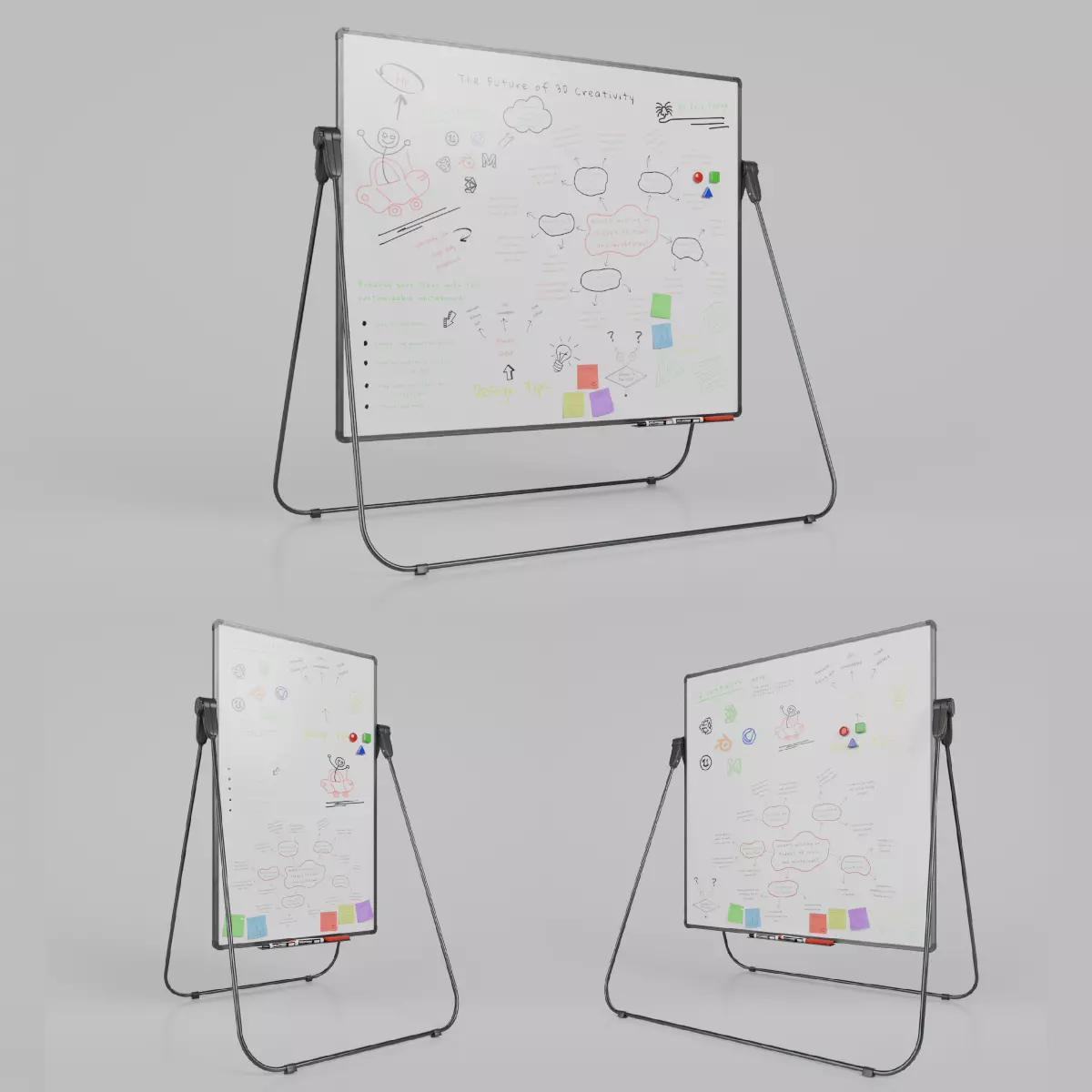 Professional U Stand Whiteboard Trio-Customizable Writing Boards 3D Model Collection_0
