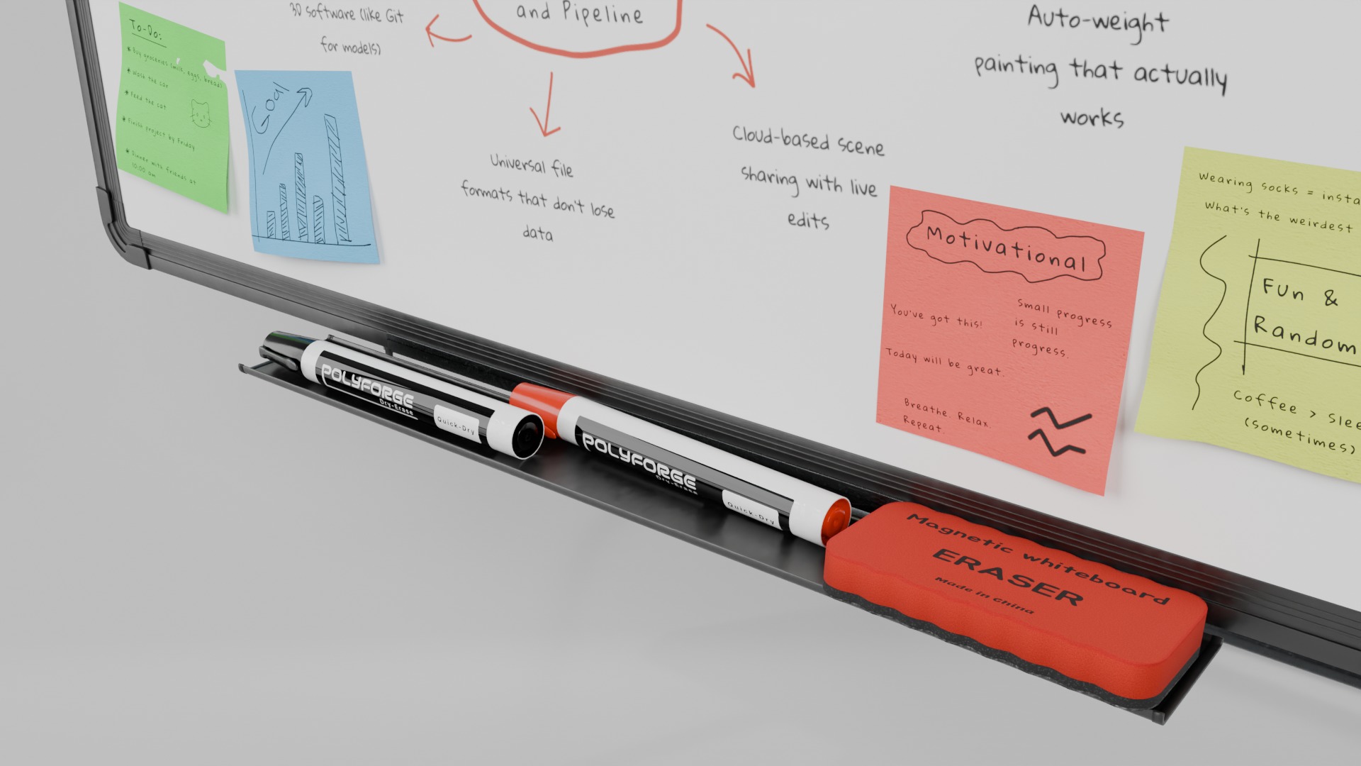 Professional U Stand Whiteboard Trio-Customizable Writing Boards 3D Model Collection_9
