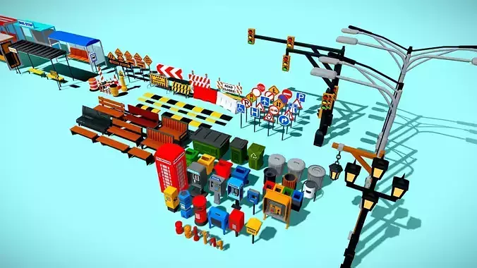 3D City Props Pack Low-poly 3D model