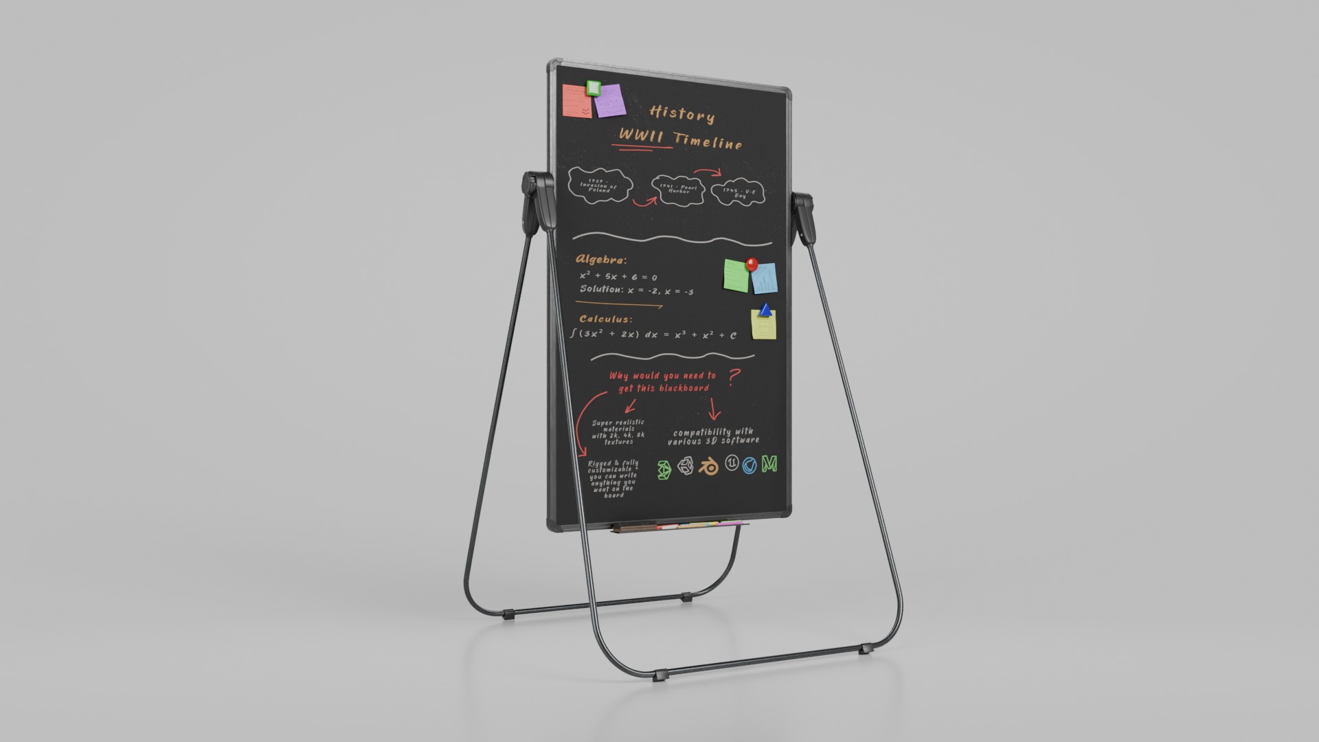 Professional U Stand Blackboard Trio-Customizable Writing Boards 3D Model Collection_4