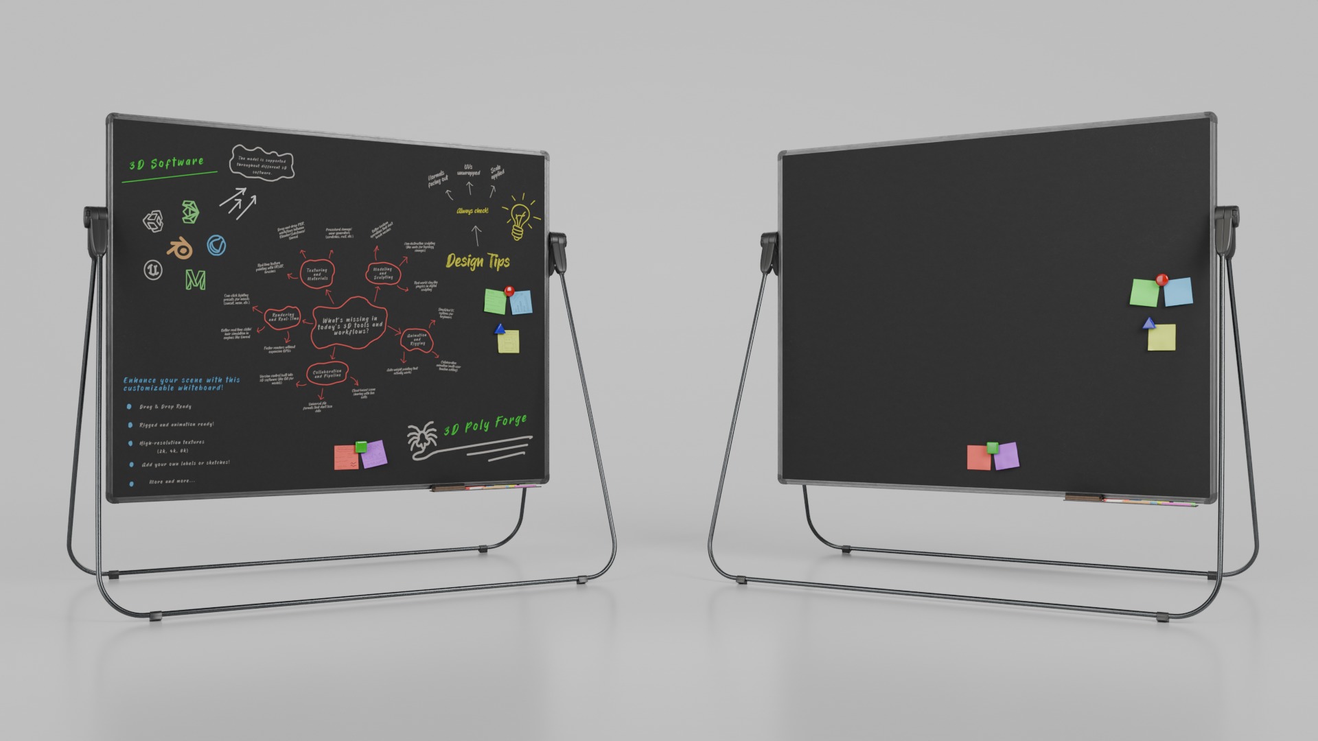 Professional U Stand Blackboard Trio-Customizable Writing Boards 3D Model Collection_23