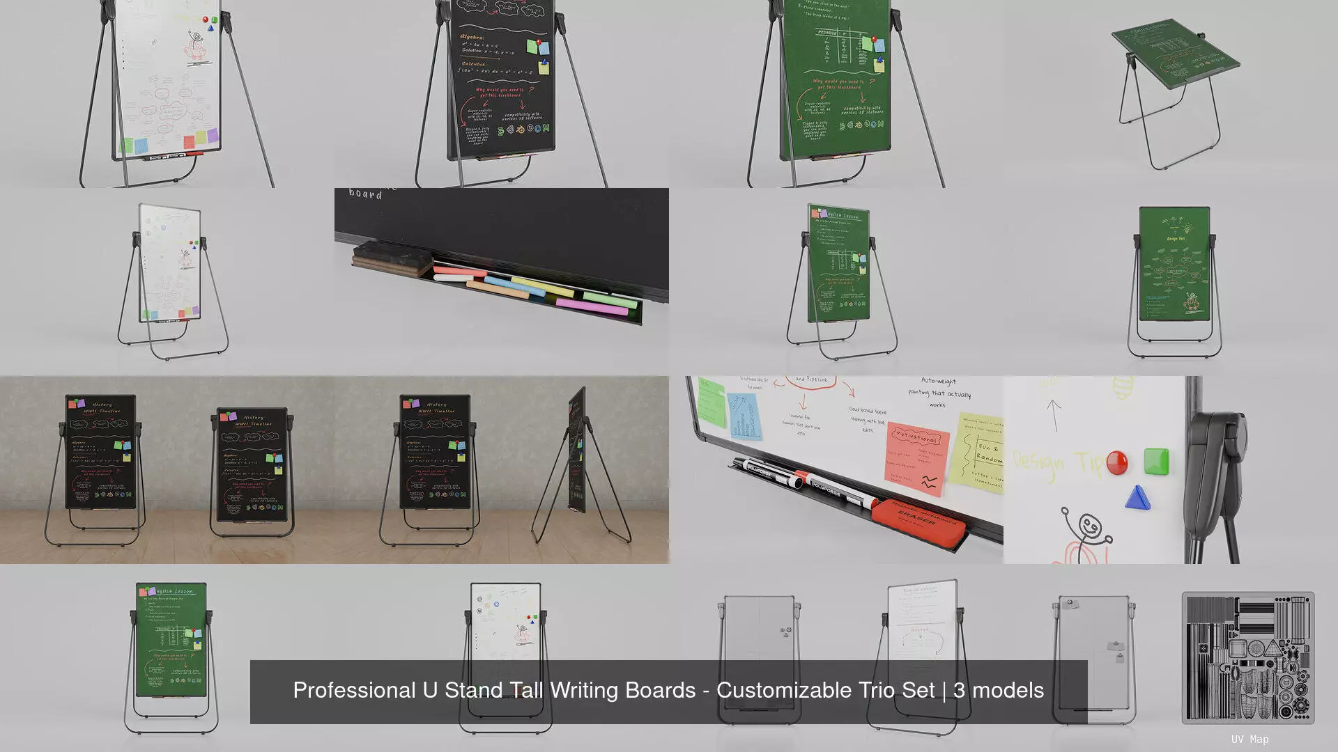 Professional U Stand Tall Writing Boards - Customizable Trio Set 3D Model Collection_4