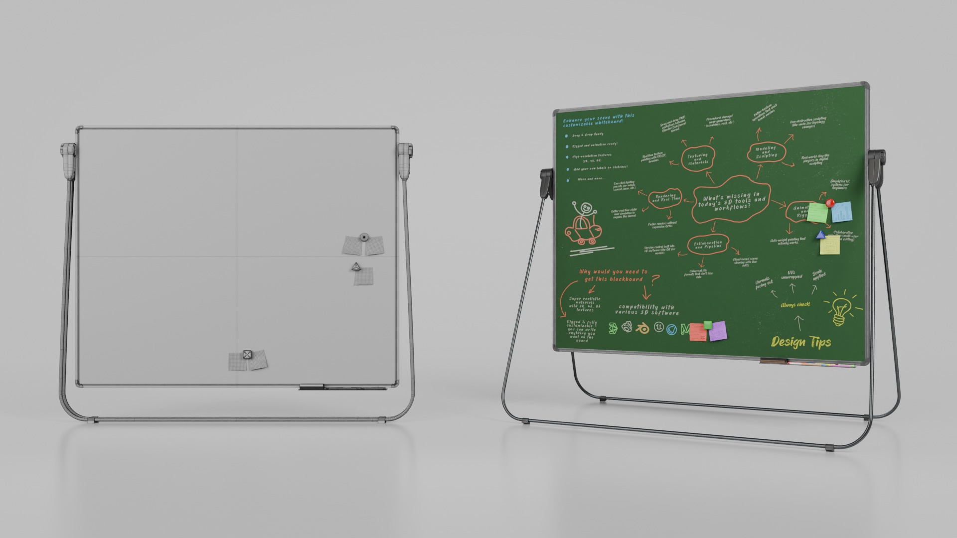 Customizable Professional U Stand Rectangular Writing Boards 3D Model Collection_27