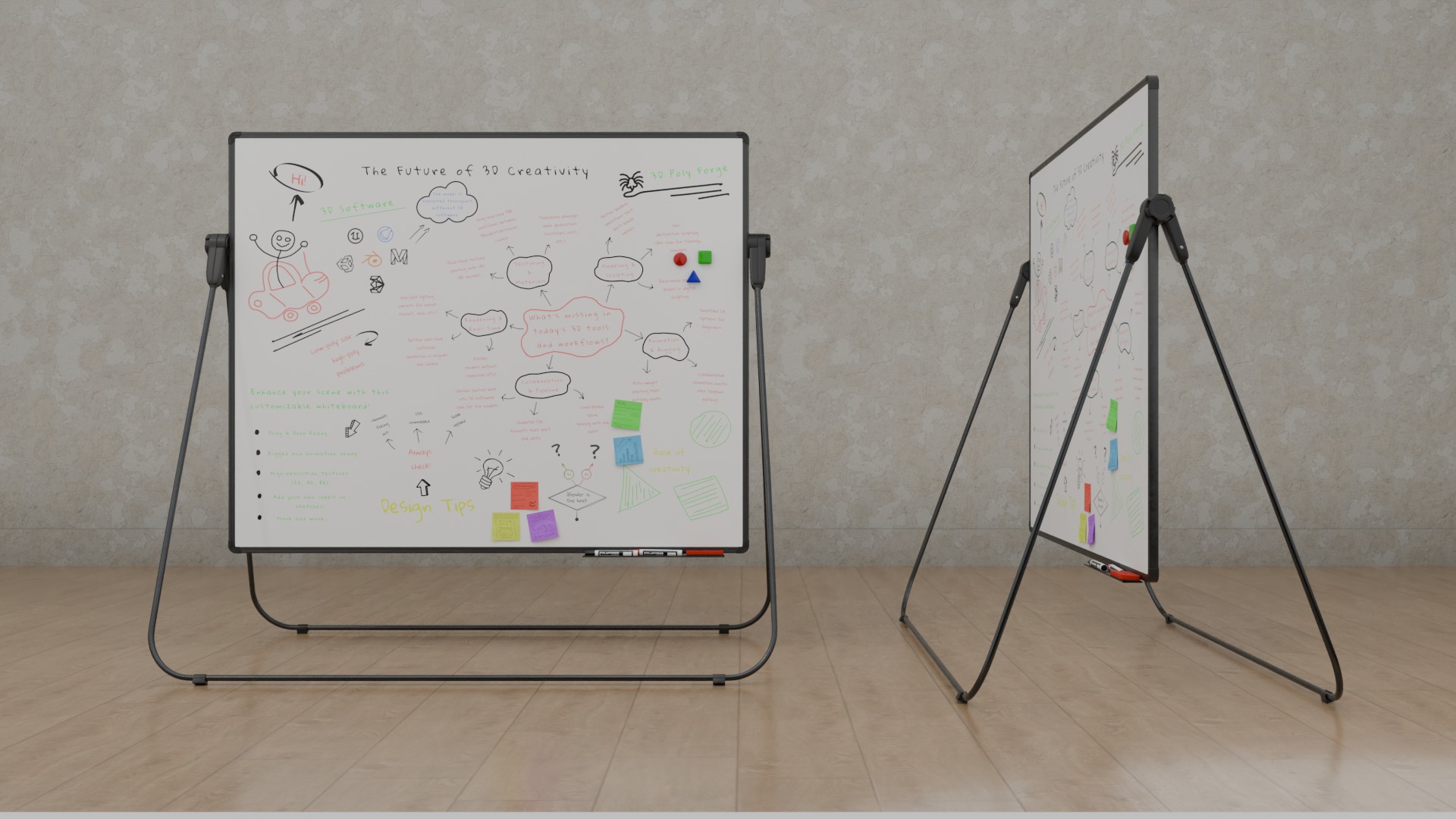 Customizable Professional U Stand Rectangular Writing Boards 3D Model Collection_17