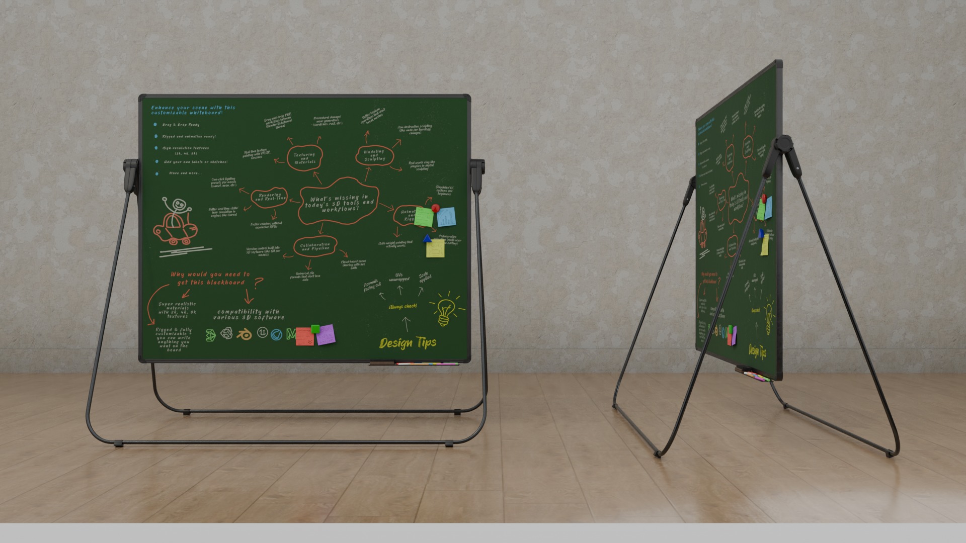 Customizable Professional U Stand Rectangular Writing Boards 3D Model Collection_23