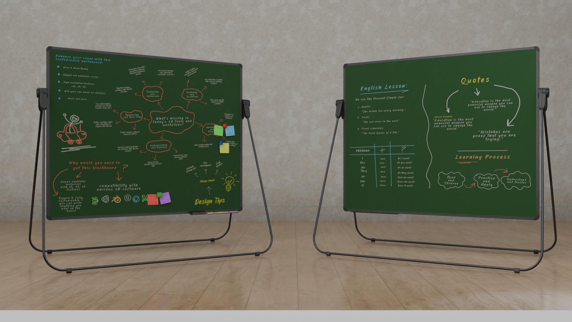 Customizable Professional U Stand Rectangular Writing Boards 3D Model Collection_22