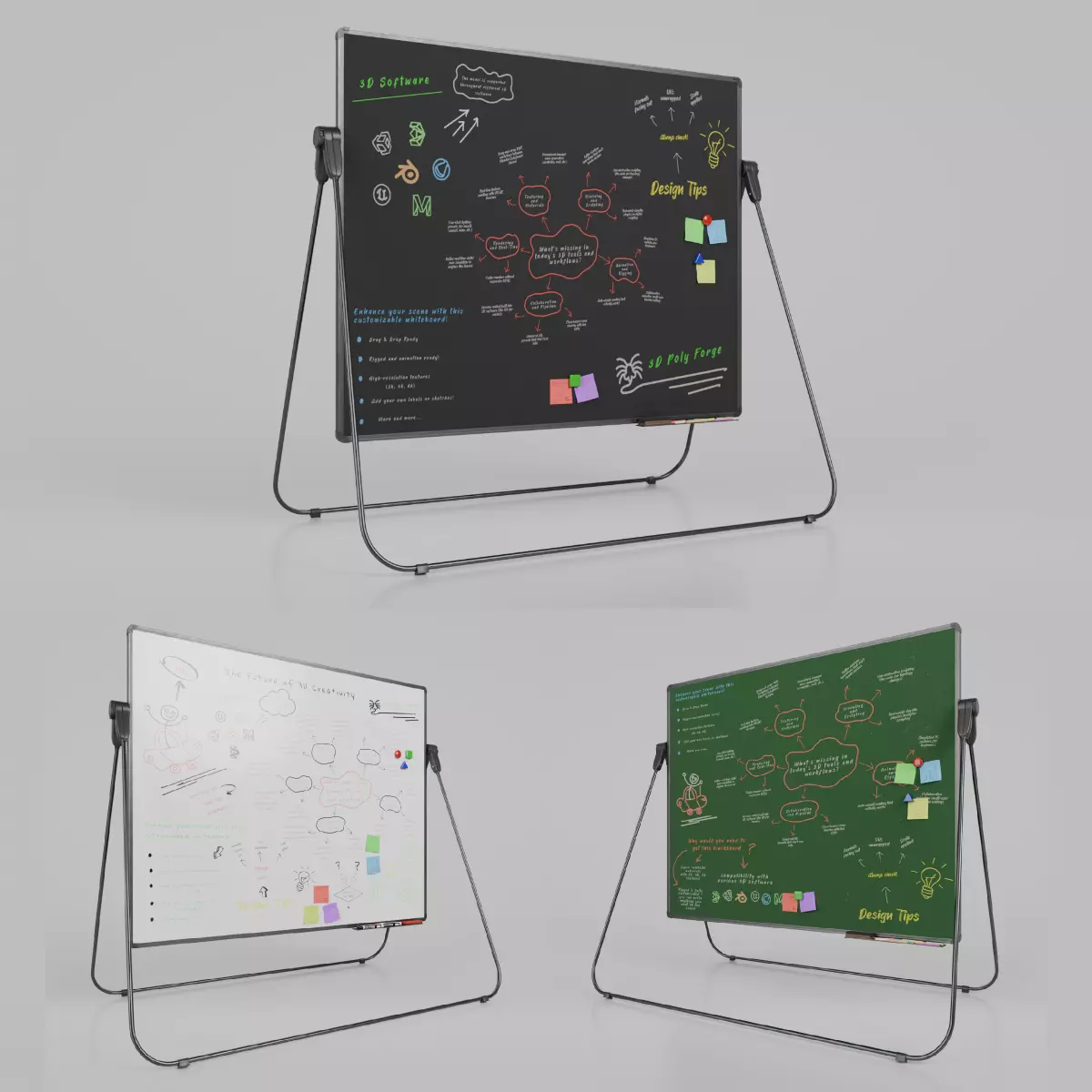 Customizable Professional U Stand Rectangular Writing Boards 3D Model Collection_0