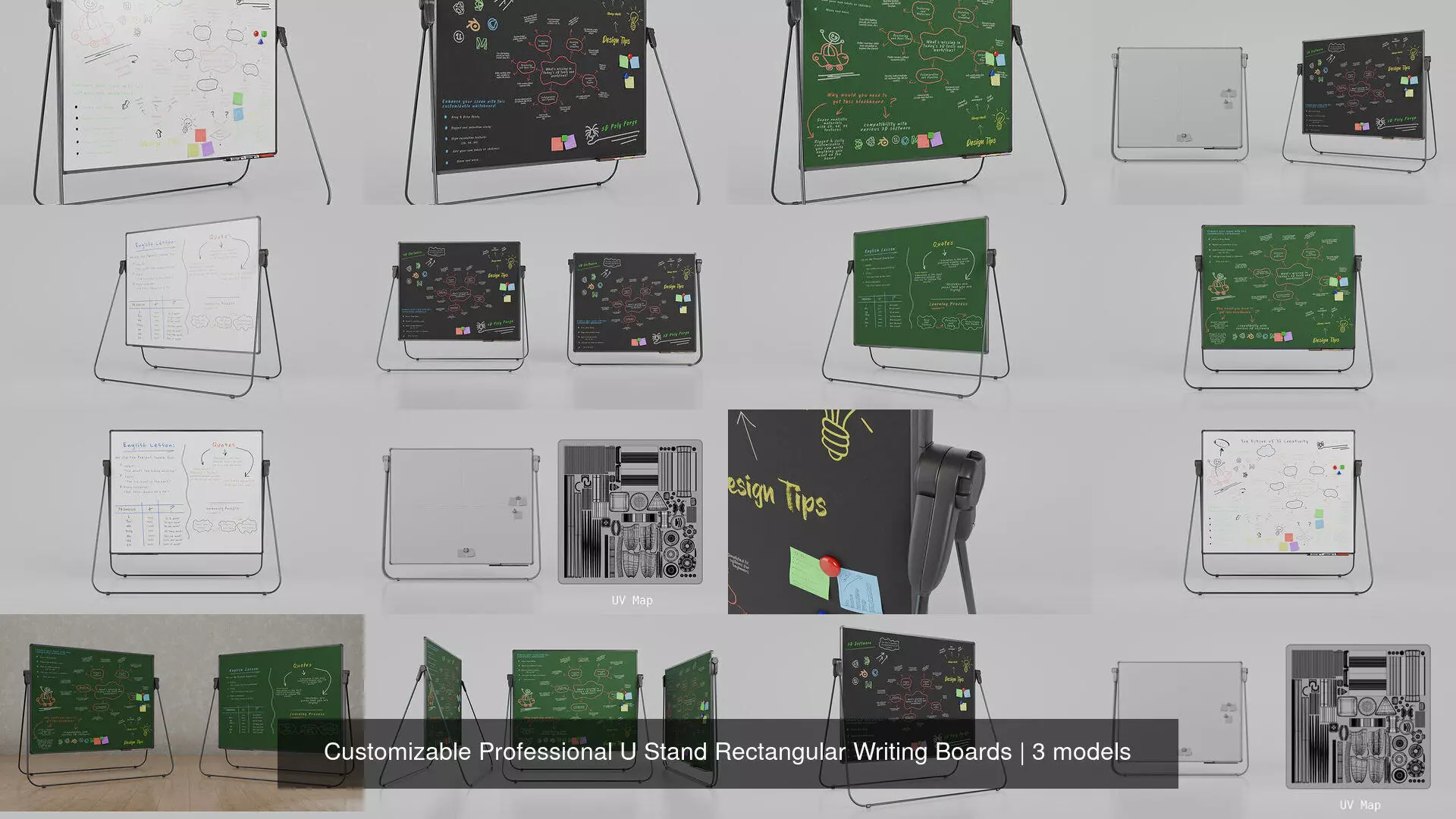 Customizable Professional U Stand Rectangular Writing Boards 3D Model Collection_4