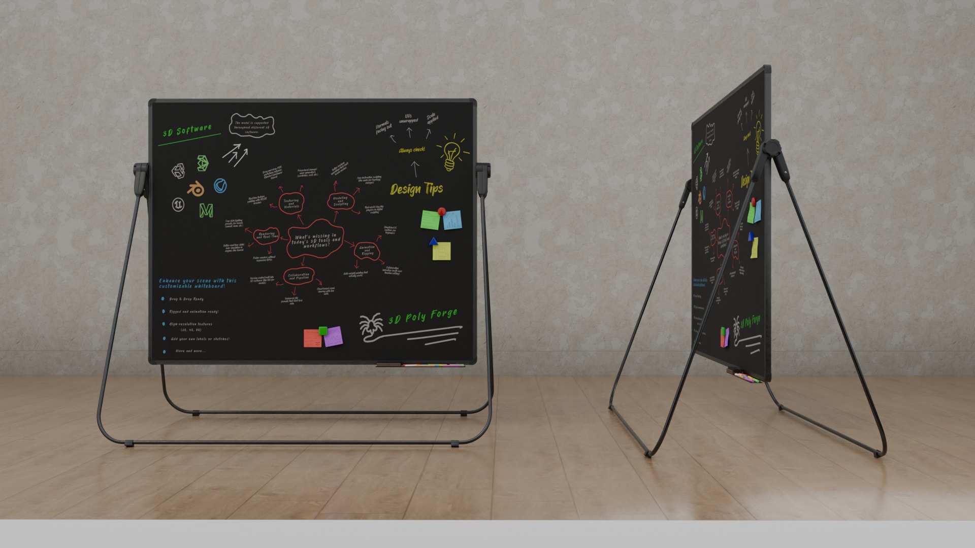 Customizable Professional U Stand Rectangular Writing Boards 3D Model Collection_8