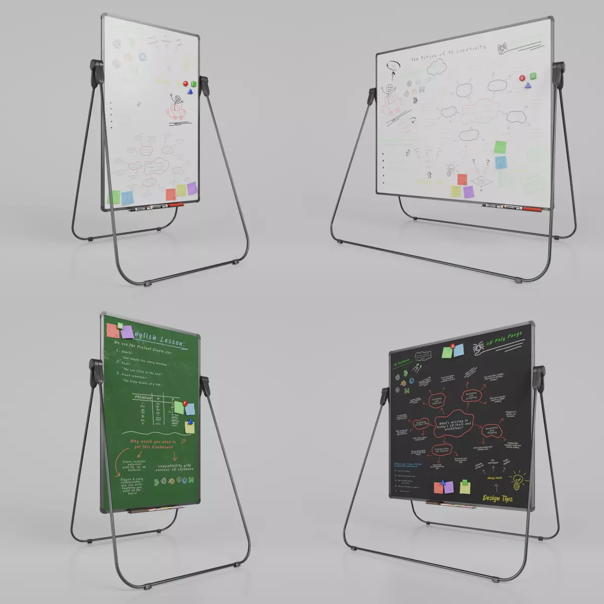 Office Essentials Set - Customizable U Stand Writing Boards 3D Model Collection_0
