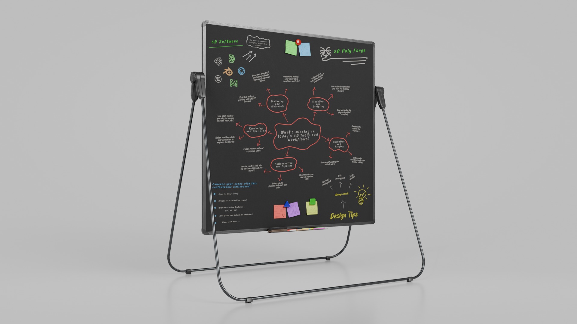 Office Essentials Set - Customizable U Stand Writing Boards 3D Model Collection_21