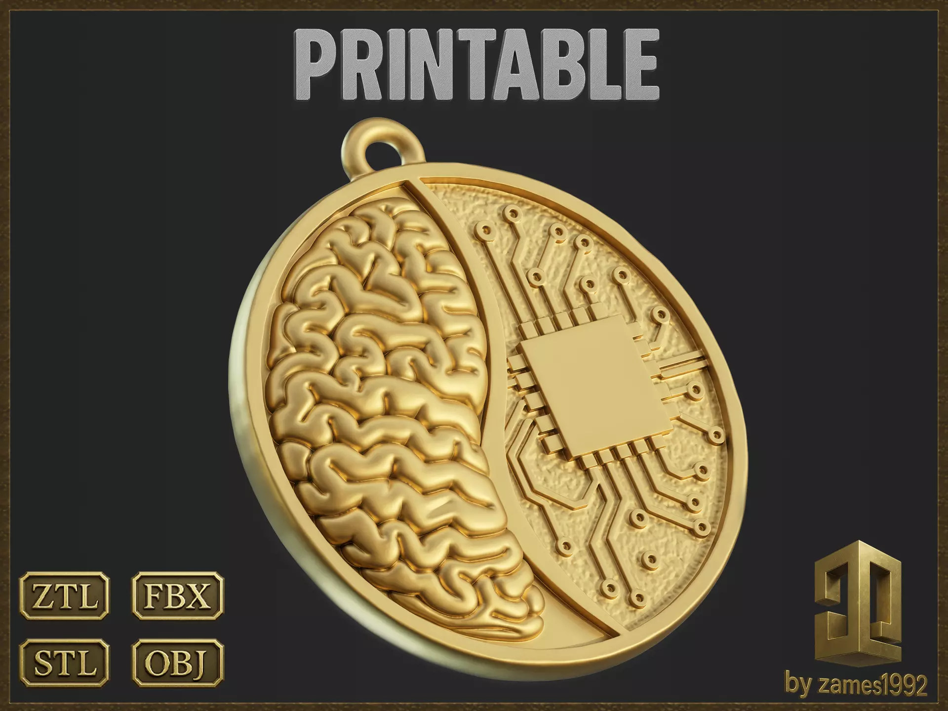 Stylized Brain Network Pendant 3D print model