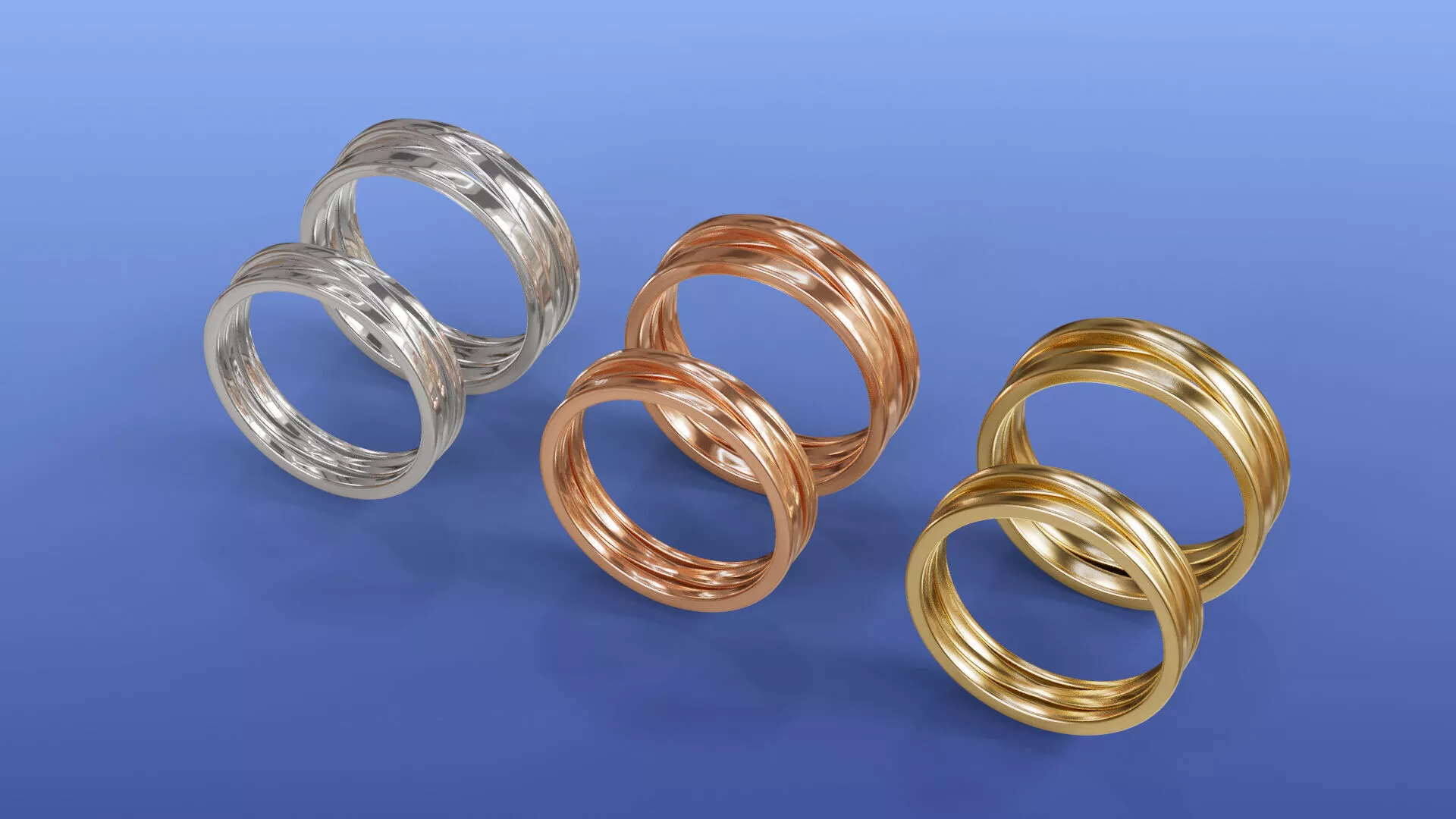 Four Line Couple Interwoven Trinity Wave Couple Rings 52 56 Euro 3D print model