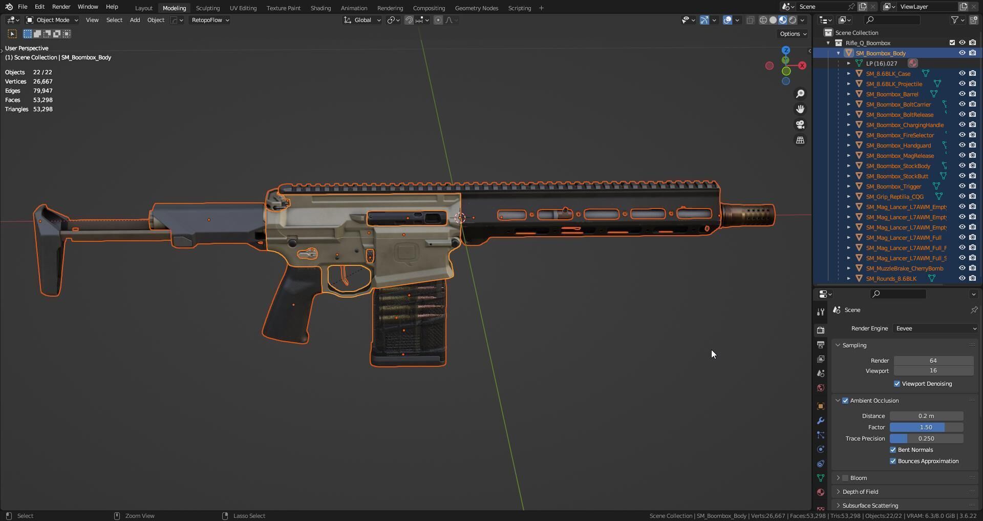 Q BOOMBOX 8 6 BLK RIFLE Low-poly 3D model_12