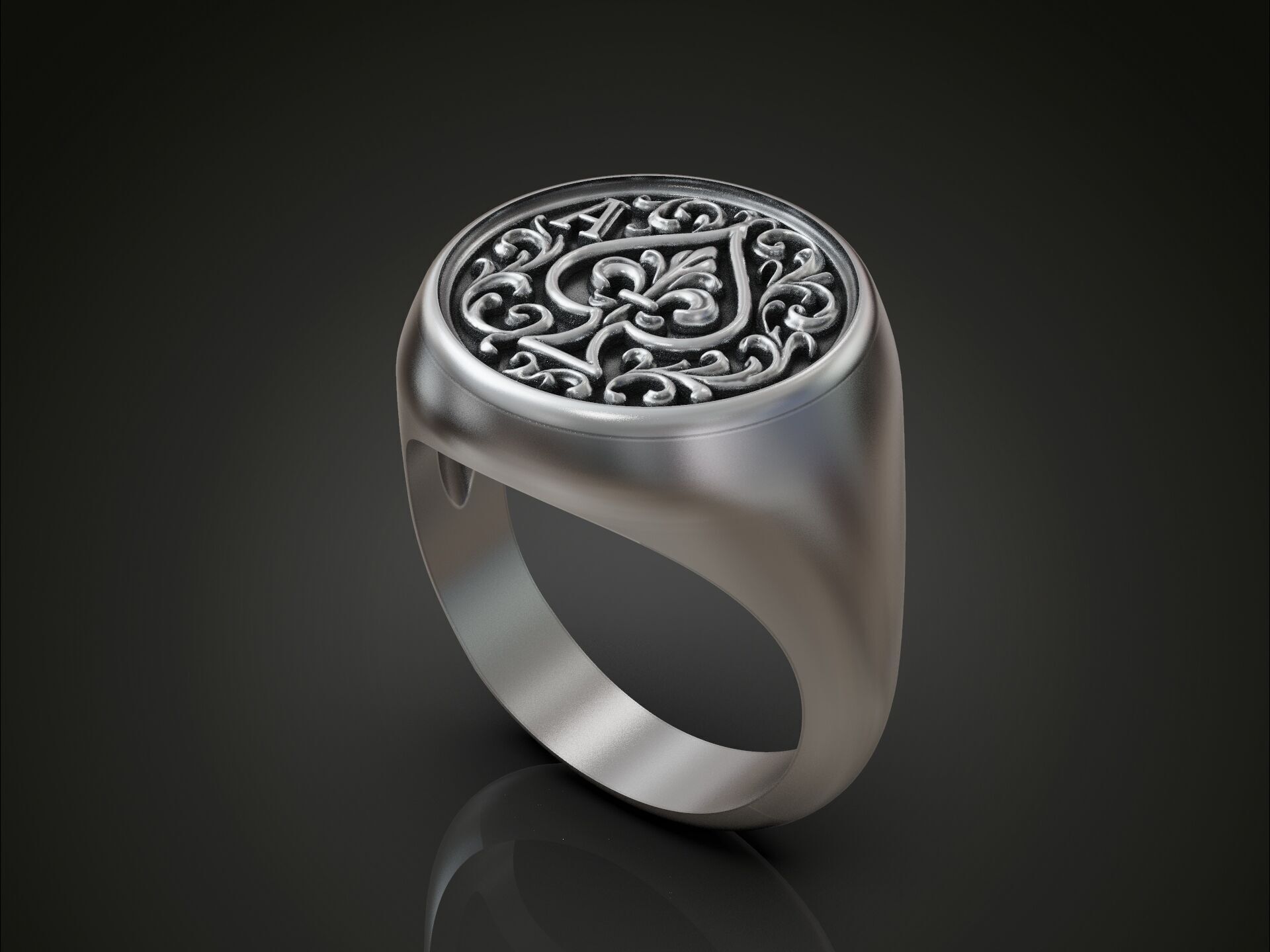 Ring Ace of Spades Playing Card Baroque 3D print model_3