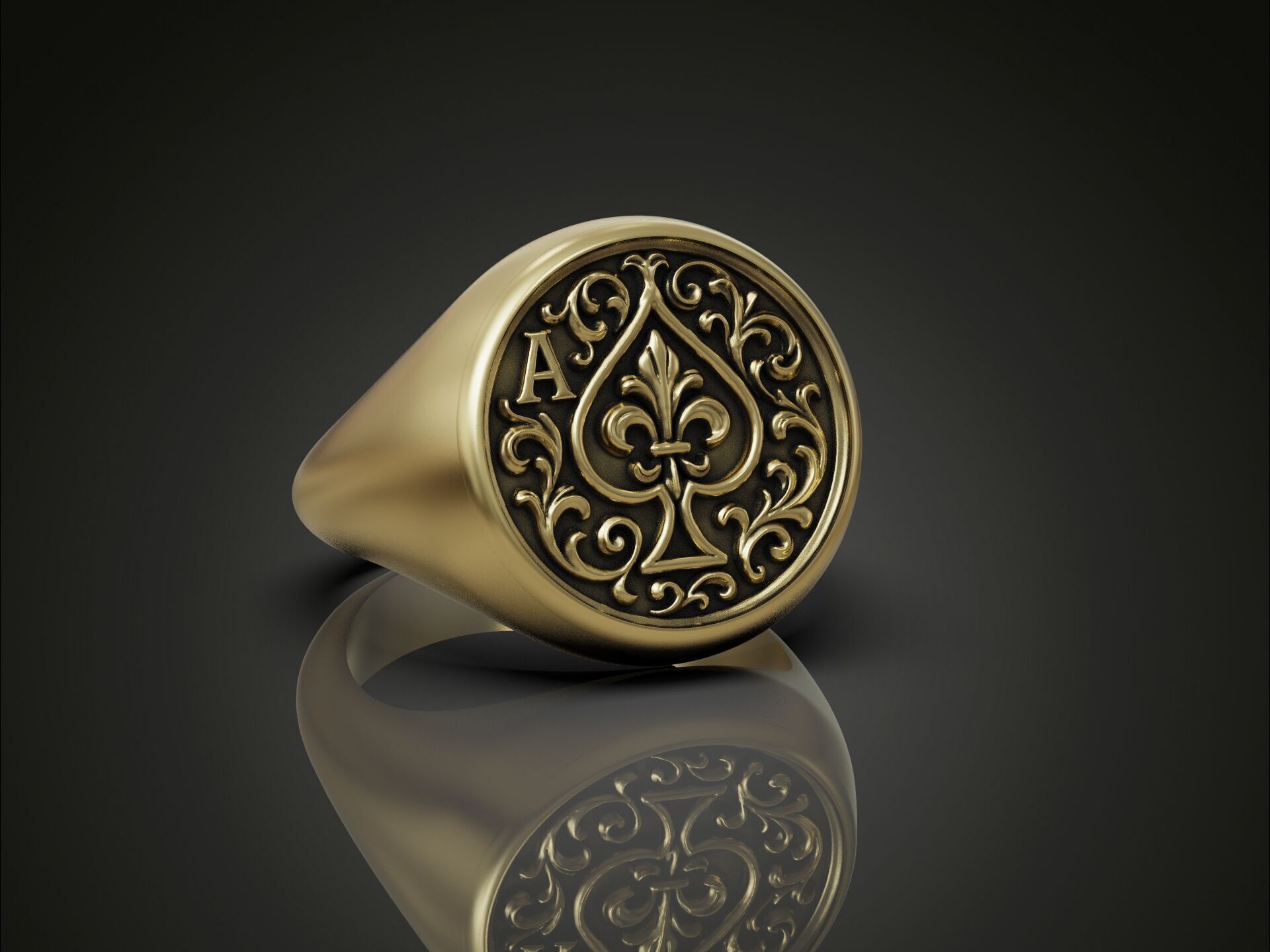 Ring Ace of Spades Playing Card Baroque 3D print model_4