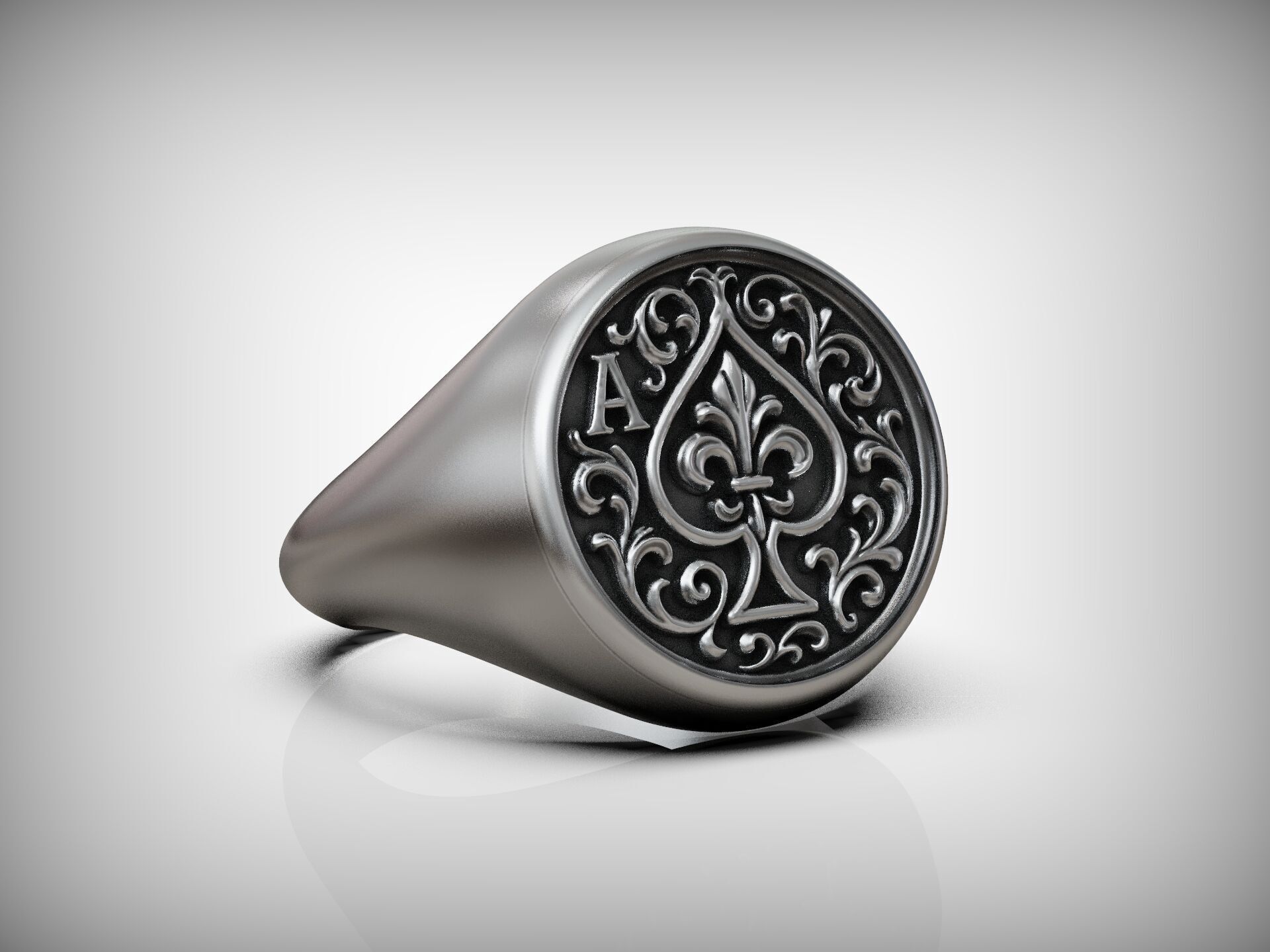 Ring Ace of Spades Playing Card Baroque 3D print model_14