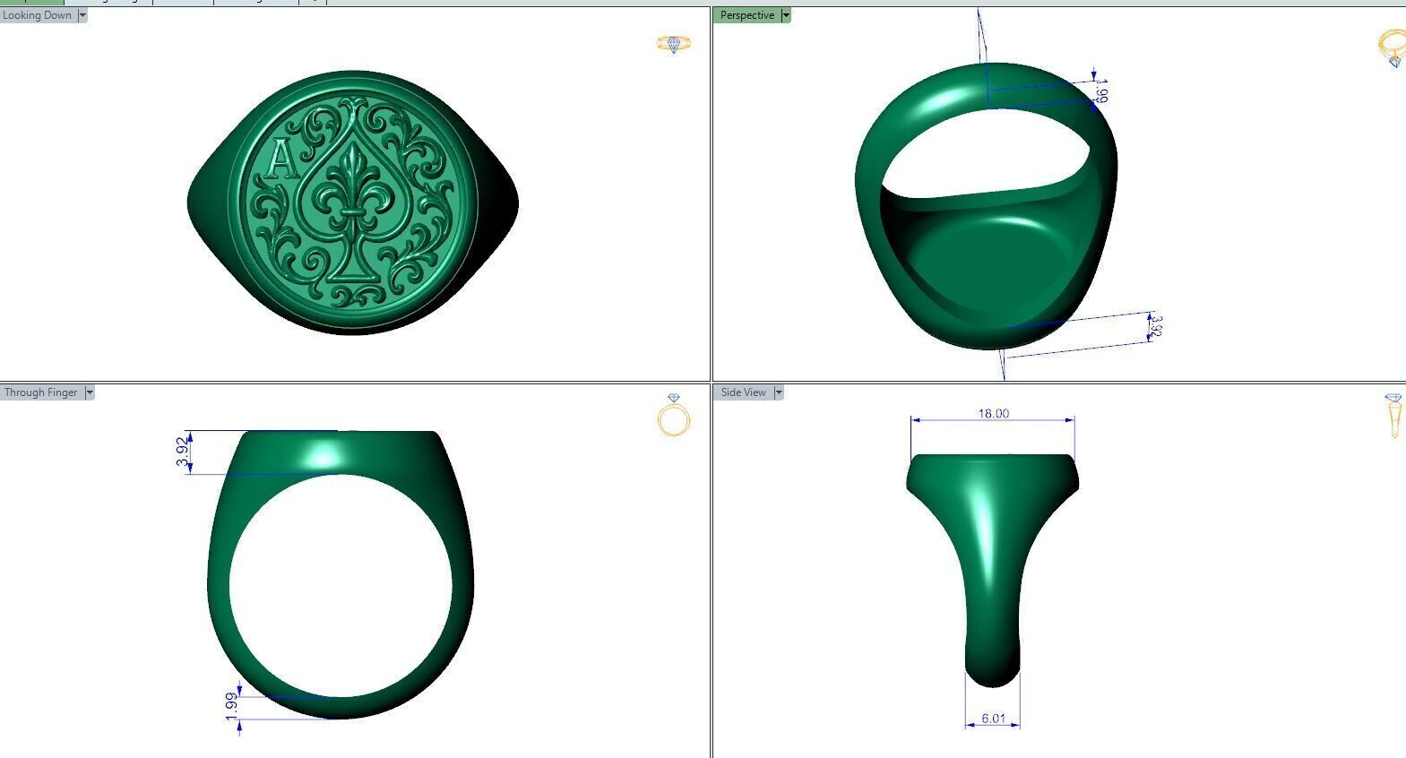 Ring Ace of Spades Playing Card Baroque 3D print model_20