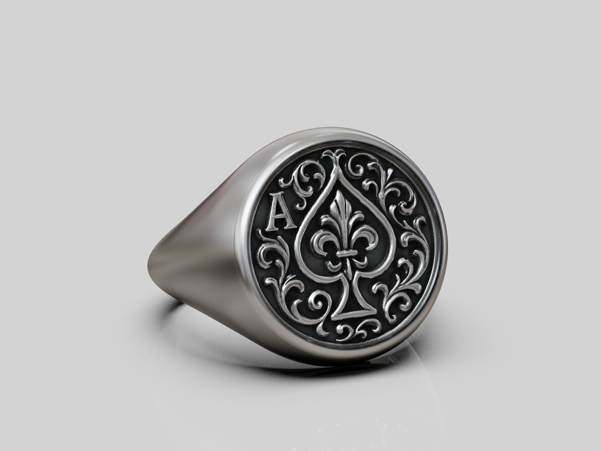Ring Ace of Spades Playing Card Baroque 3D print model_8