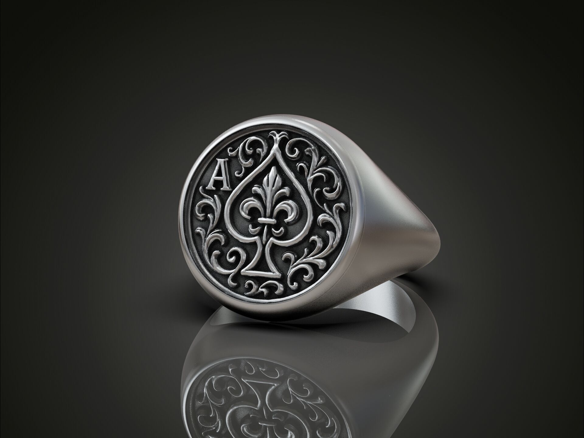 Ring Ace of Spades Playing Card Baroque 3D print model_6