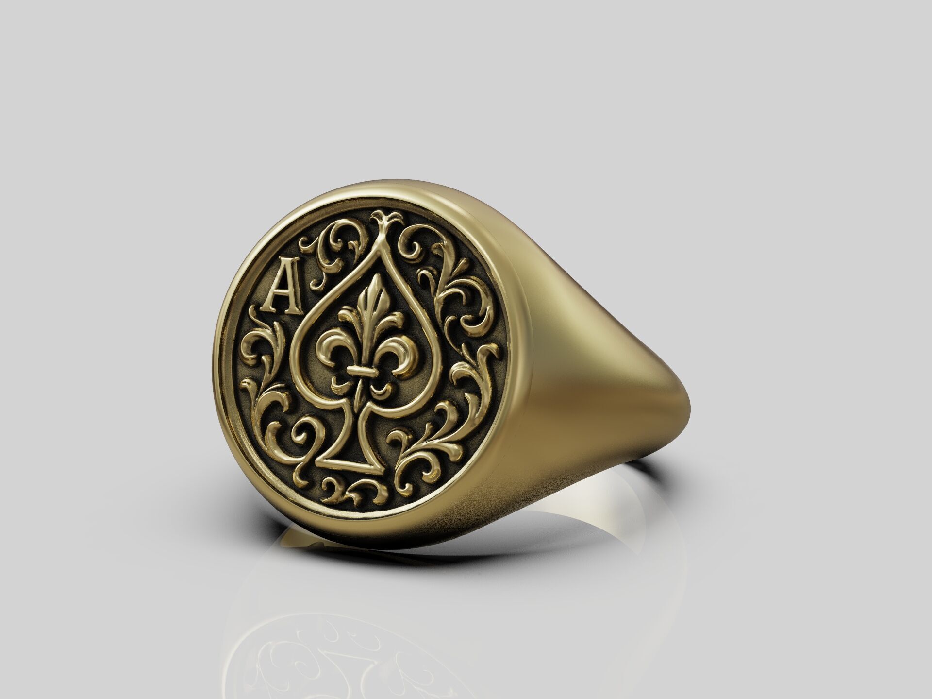 Ring Ace of Spades Playing Card Baroque 3D print model_10