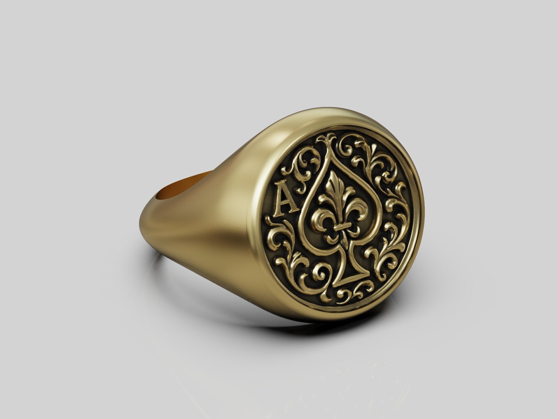 Ring Ace of Spades Playing Card Baroque 3D print model_11