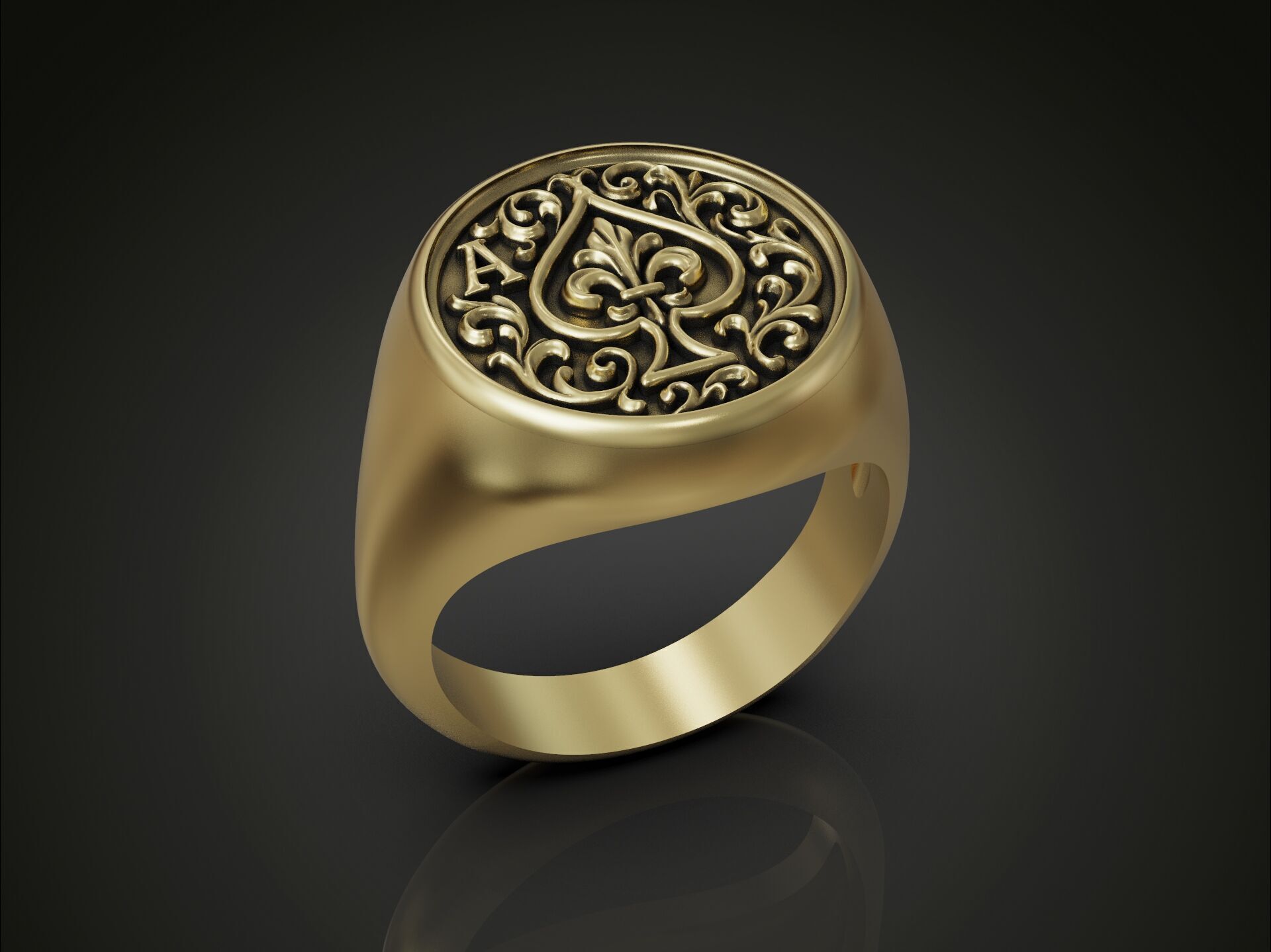 Ring Ace of Spades Playing Card Baroque 3D print model_2