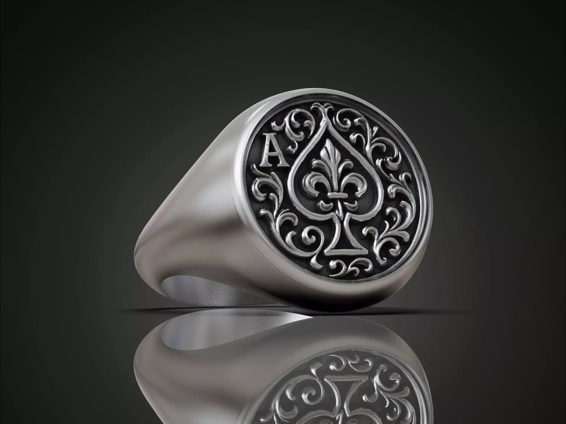 Ring Ace of Spades Playing Card Baroque 3D print model_0