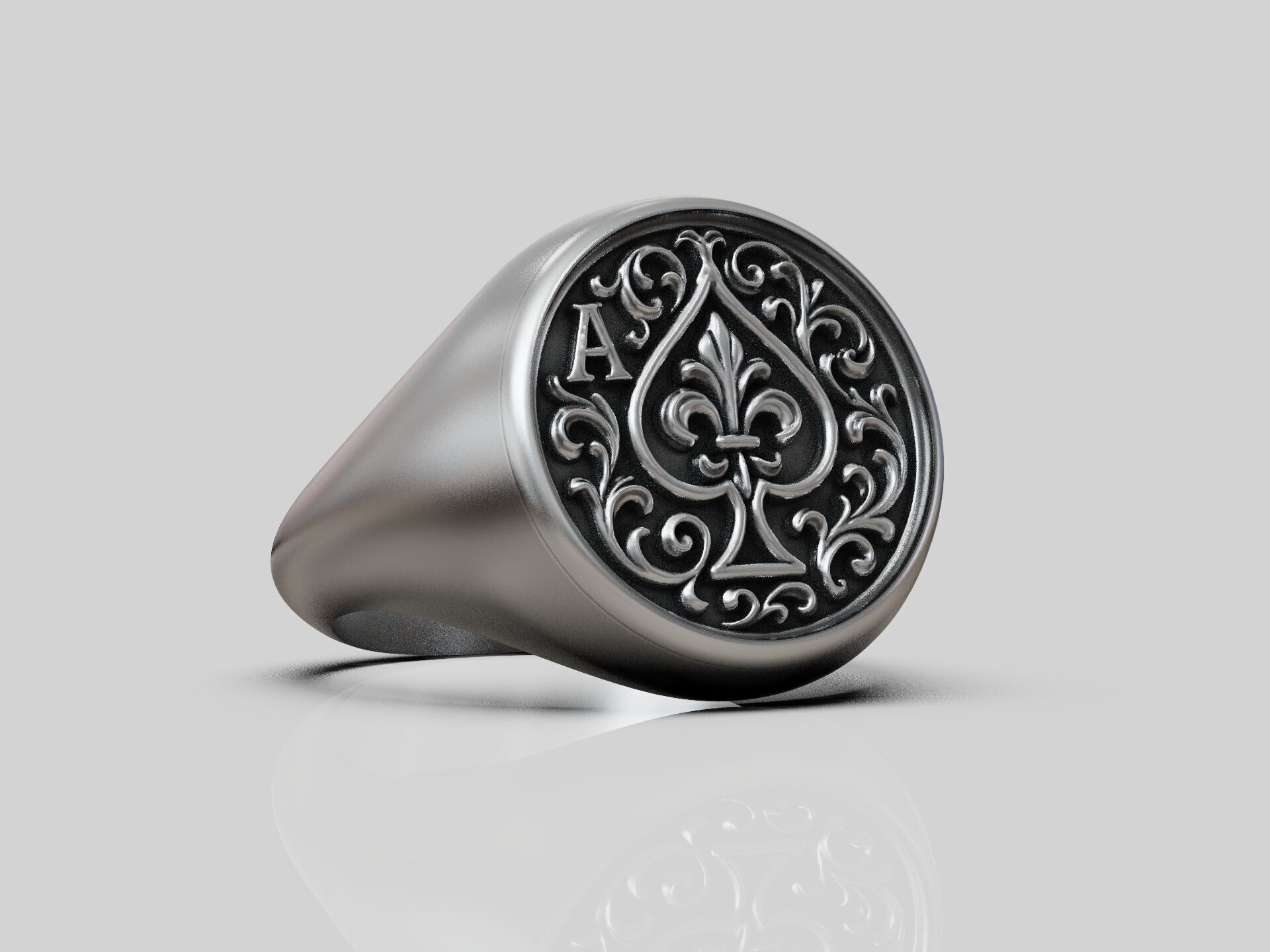 Ring Ace of Spades Playing Card Baroque 3D print model_13