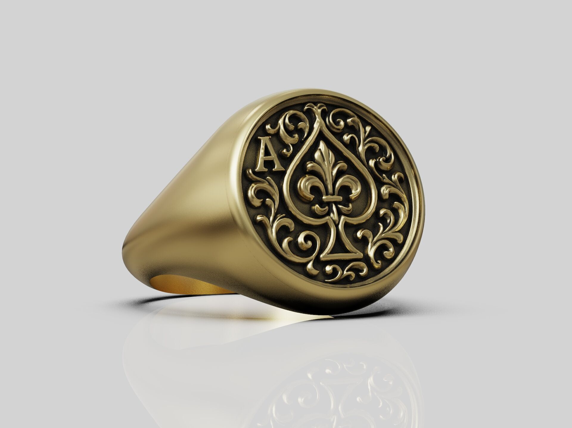 Ring Ace of Spades Playing Card Baroque 3D print model_12