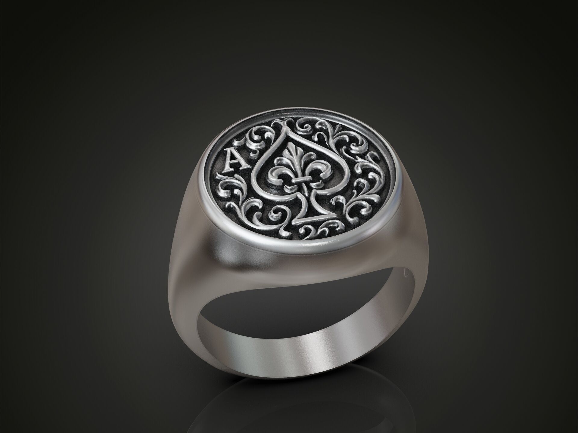 Ring Ace of Spades Playing Card Baroque 3D print model_1