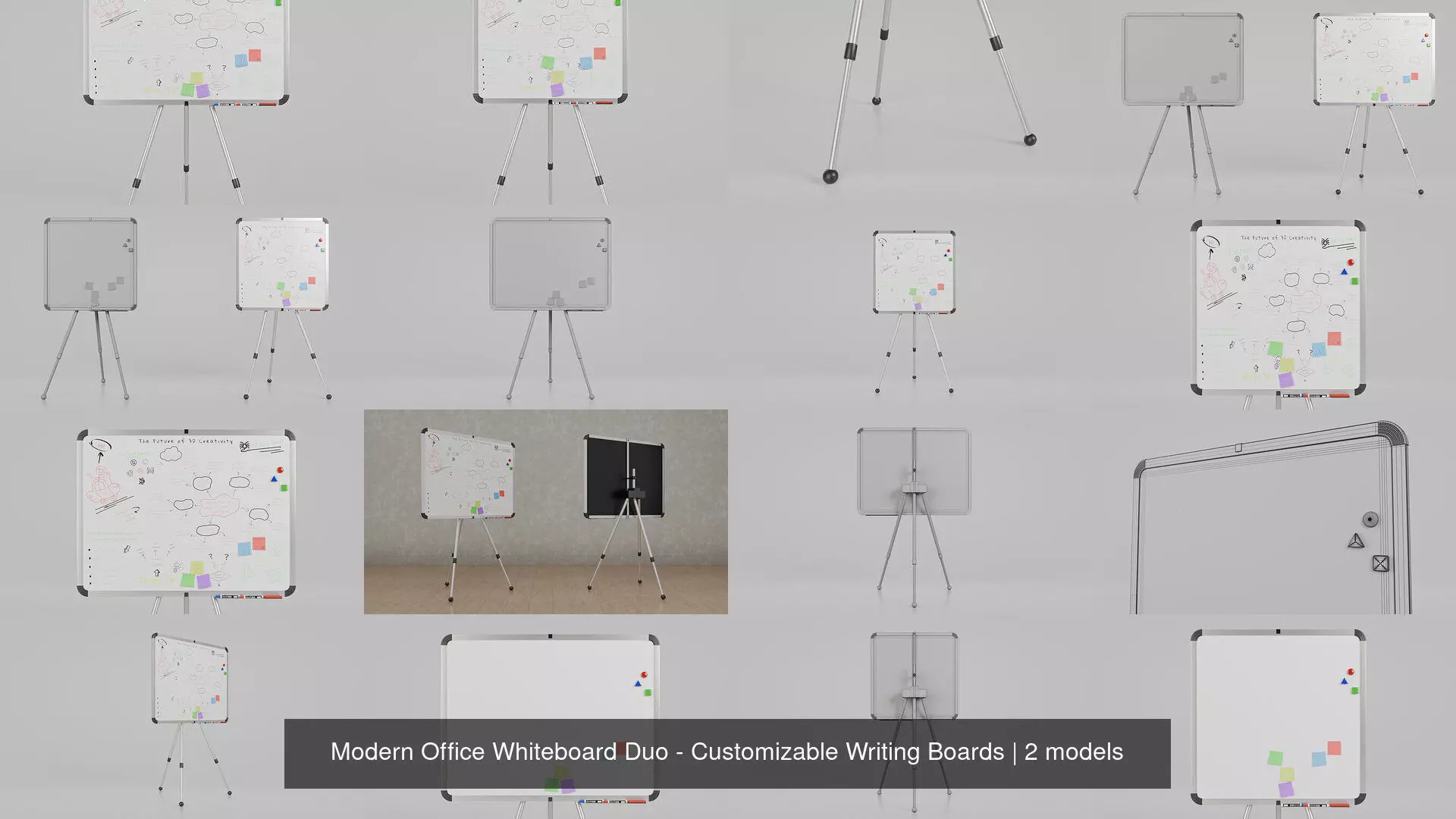 Modern Office Whiteboard Duo - Customizable Writing Boards 3D Model Collection_3