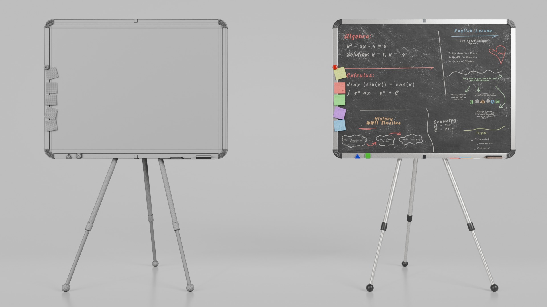 Classroom Greenboards Duo - Customizable Writing Boards 3D Model Collection_11