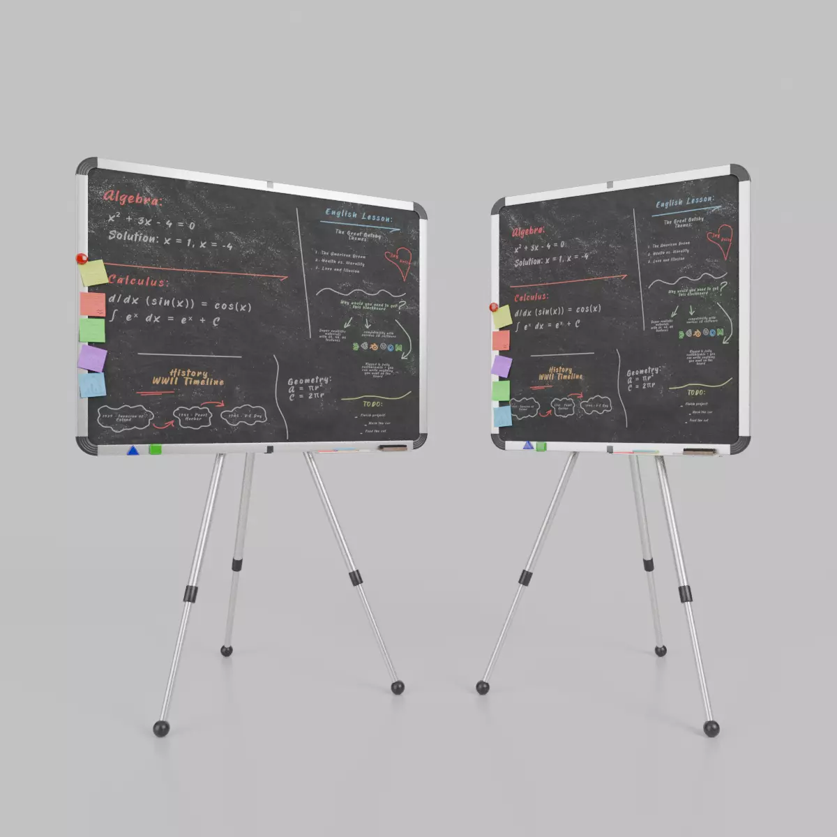 Classroom Greenboards Duo - Customizable Writing Boards 3D Model Collection_0