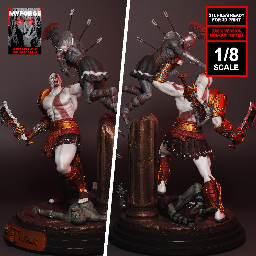 Kratos God of War 3 3D Printable Statue Epic Battle Scene Basic 3D print model_3