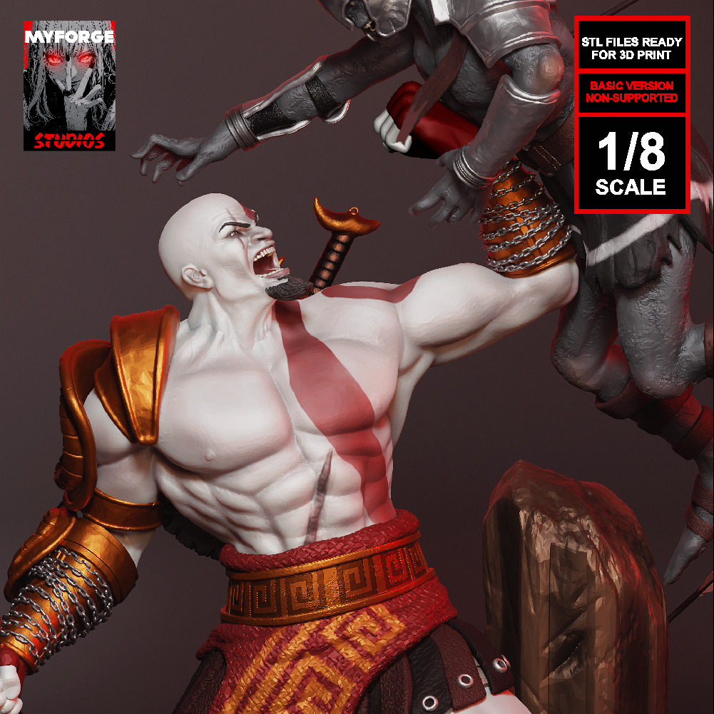 Kratos God of War 3 3D Printable Statue Epic Battle Scene Basic 3D print model_1