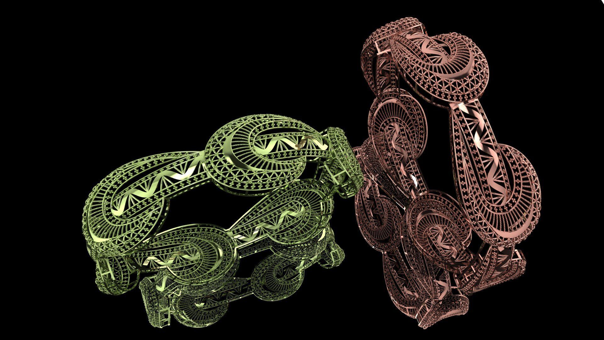 1377 Art Nouveau Inspired Bangle 61MM-14gm 3D print model_1