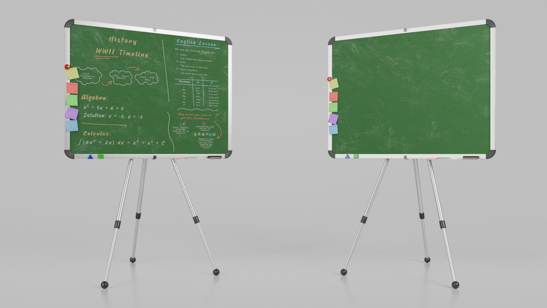 Classroom Blackboards Duo - Customizable Writing Boards 3D Model Collection_7
