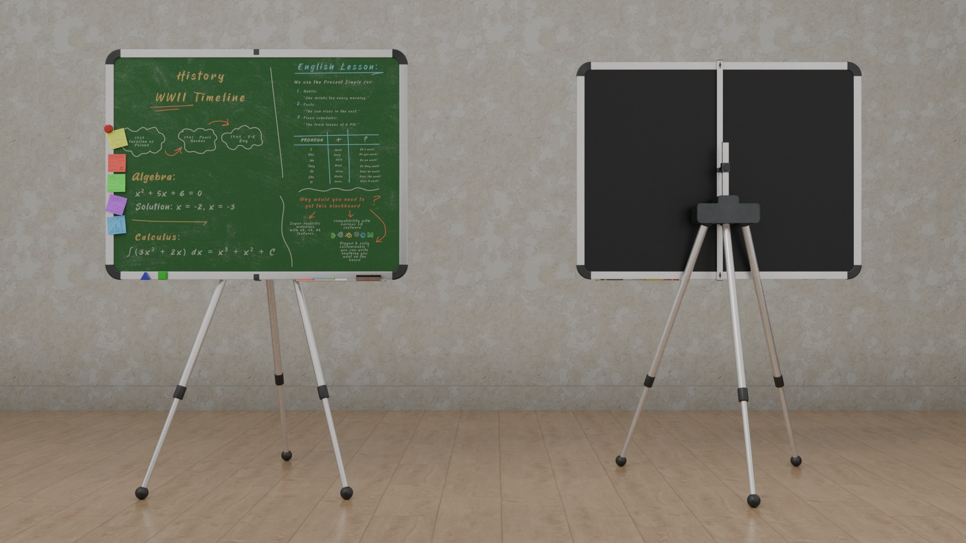 Classroom Blackboards Duo - Customizable Writing Boards 3D Model Collection_6