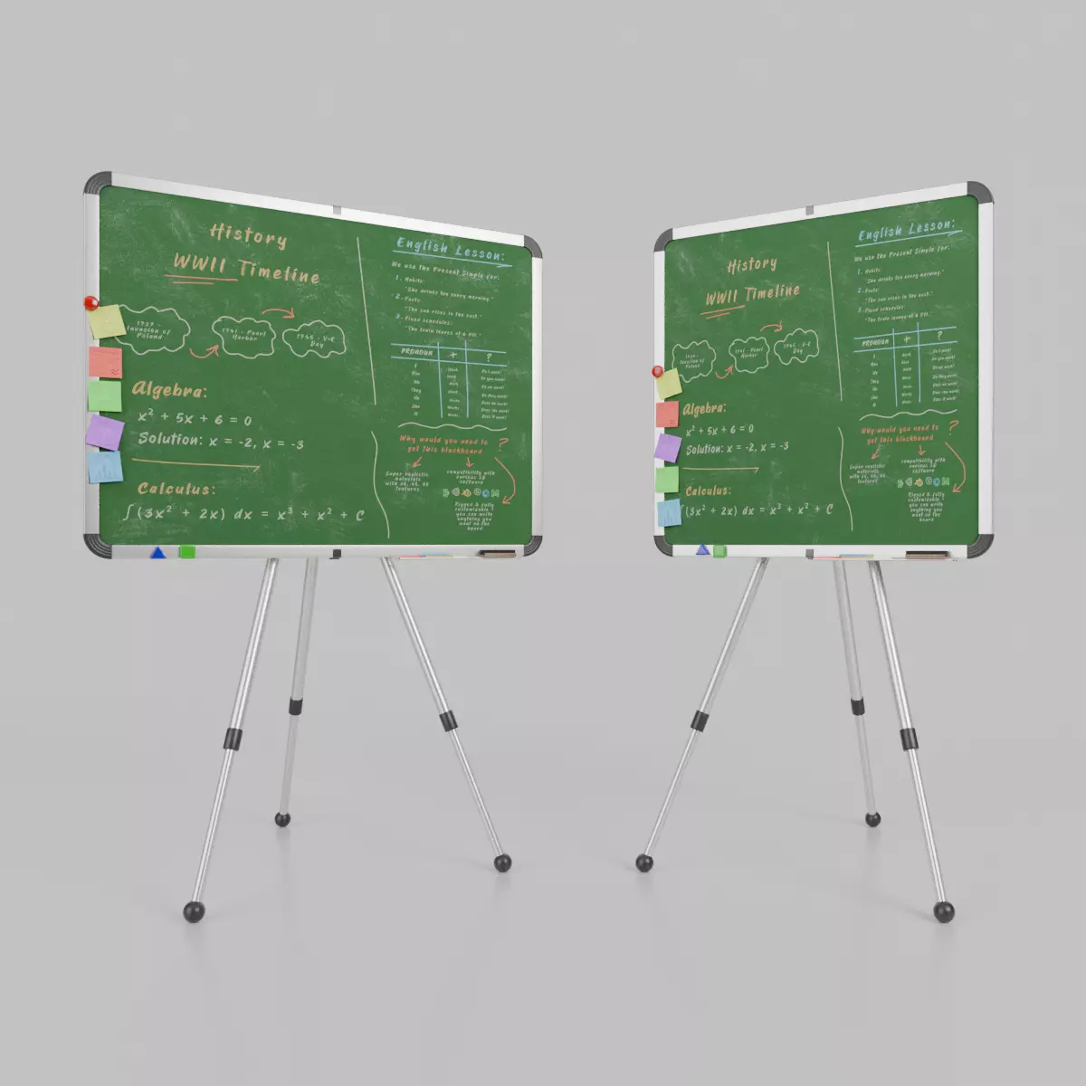 Classroom Blackboards Duo - Customizable Writing Boards 3D Model Collection_0