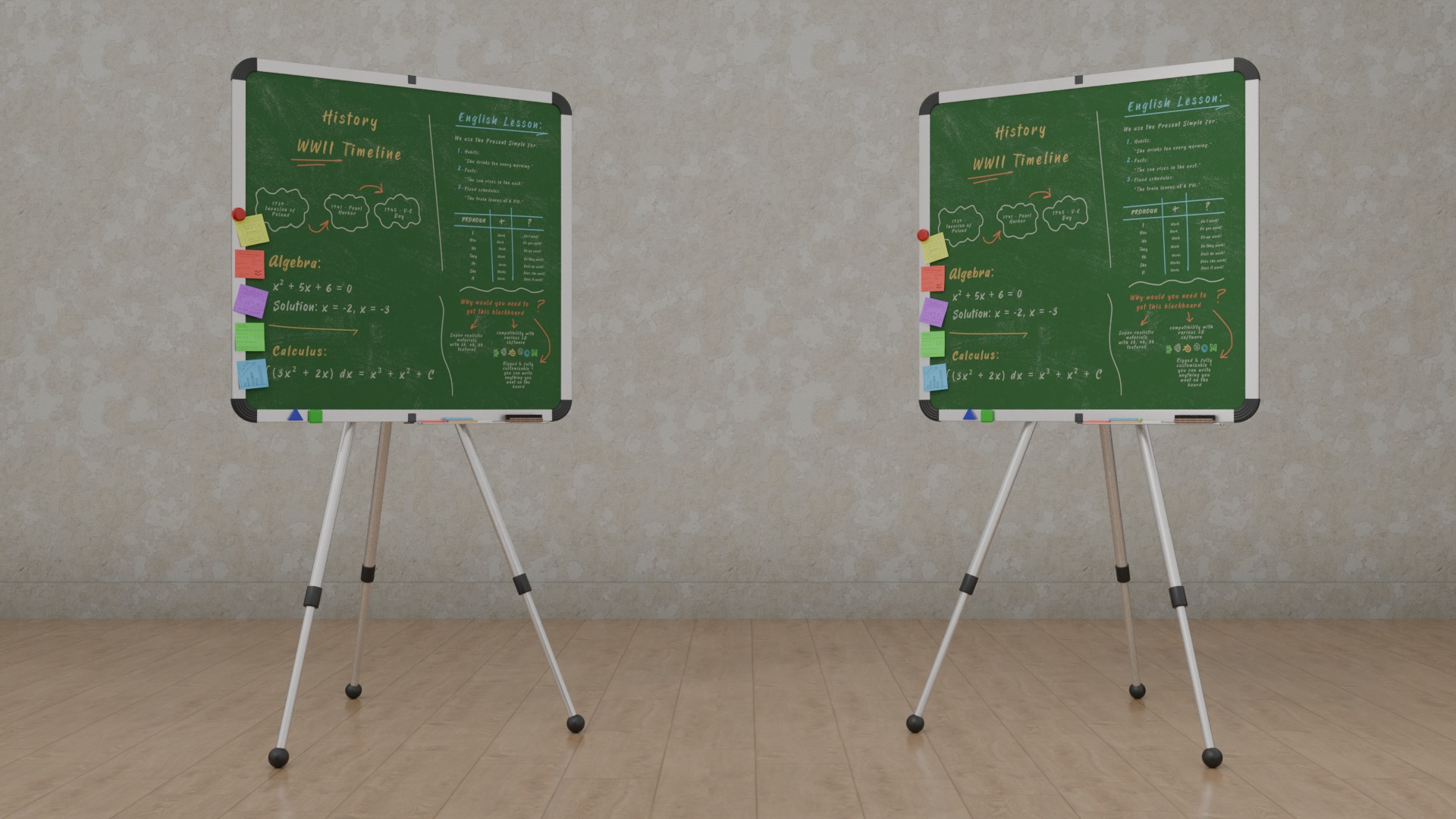 Classroom Blackboards Duo - Customizable Writing Boards 3D Model Collection_13